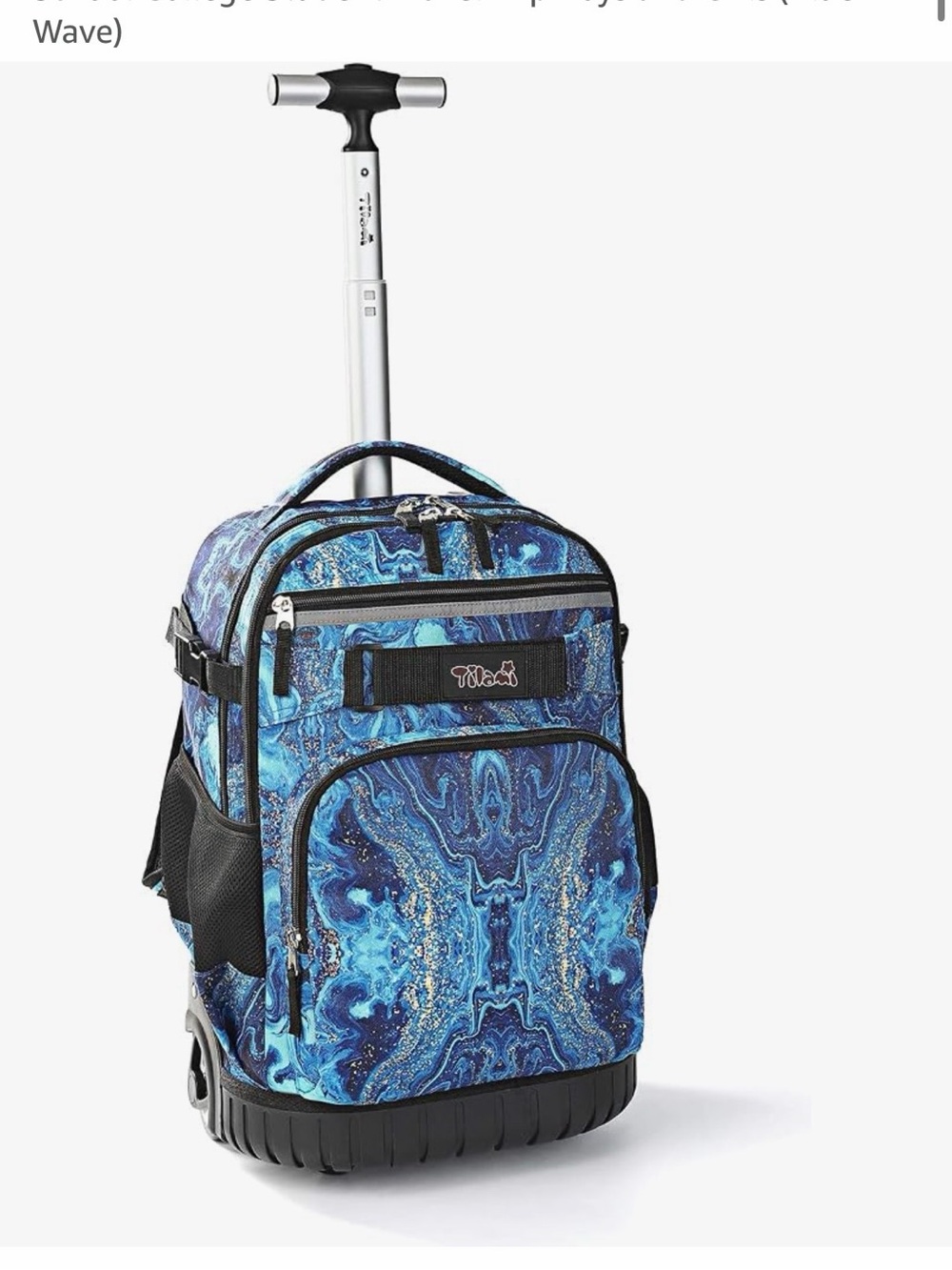 Kids Rolling Backpack Trolley in Blue Marble by
